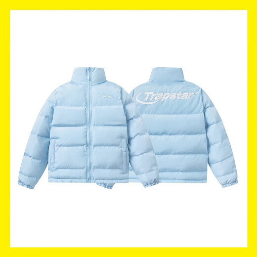 Zhidoudou trapstar couple outfit down cotton jacket retro stand collar gloss simple letter small label embroidered cotton jacket thick jacket pk---9901 blue S
