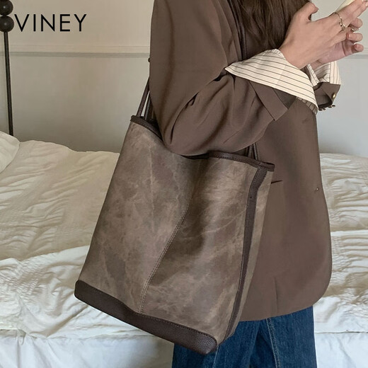 viney托特包包2025新款 女包大容量水桶包单肩通勤包大包 灰色Grey
