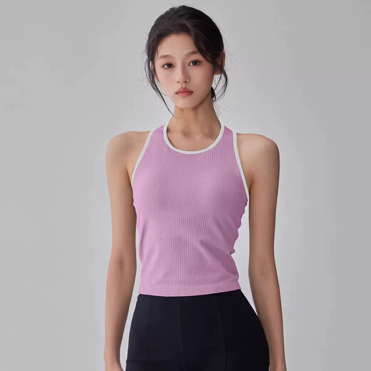 Bright dipped yoga bra with chest pads, fashionable contrasting color sleeveless sports top, professional Pilates running fitness vest, Jade Gray M