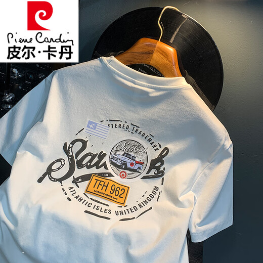 Pierre Cardin White T-shirt masculin Nouveau t-shirt imprimé de tendance haut de gamme American Light Luxury Xinjiang Cotton Coton Coton Coton Colt à manches courtes Venture blanche [HJ9906-1 Sans manches] M adapté à 90-108Jin [Jin est égal à 0,5 kg]