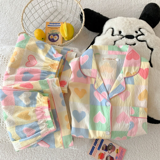
Shiganudopamine love pajamas for women, summer cloud sao short-sleeved three-piece set home clothes, Chinese Valentine's Yunduo Cotton-J9901 Paradise Puppy Three-piece set M [Suggestion 75-100Jin [Jin equals 0.5 kg]]