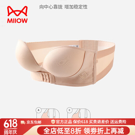 猫人抹胸无肩带内衣女防滑聚拢小胸显大文胸隐形无痕裹胸不掉女士胸罩 肤色+肤色 蹦迪不掉 70A 32
