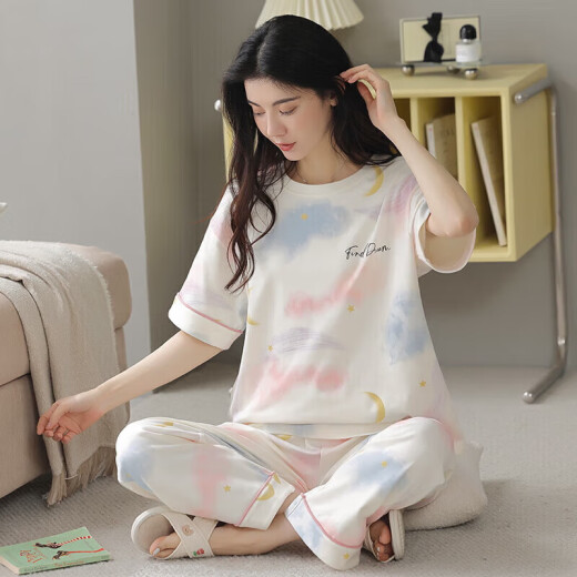 Hongdou (Hodo) pijama de verano para mujeres algodón de algodón puro delgados pantalones de manga corta estudiante traje de estilo coreano lindo primavera y otoño ropa holgada y9716 m (recomendado 75-95Jin [Jin equivale a 0.5 kg])
