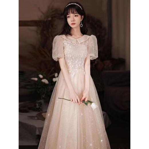 Ayub Student Graduation Ceremony High School Senior Dress 2024 New Small Adult Ceremony 18th Birthday Bridesmaid Dress Women Summer 19 Champagne Long Short Sleeve L