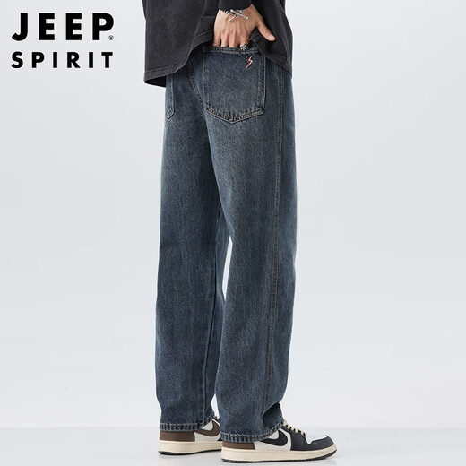 JEEP SPIRIT Jeep jeans men's autumn and winter loose straight pants stretch casual pants men blue gray 32