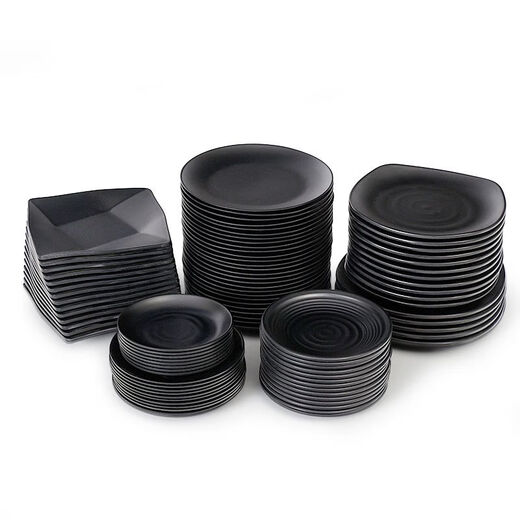 Vedina de metamina Placa negra Catering comercial Placa de plástico Barra de barra Placa de bocadillo Kimchi plato LJP1098 Media pieza 36 piezas