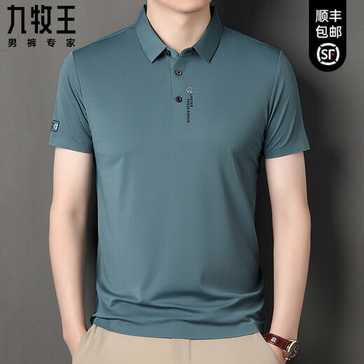 九牧王（JOEONE）男装夏季短袖T恤冰丝无痕polo衫男翻领半袖休闲中年爸爸装 3527#浅蓝 薄款 S 165/84A体重95-105斤