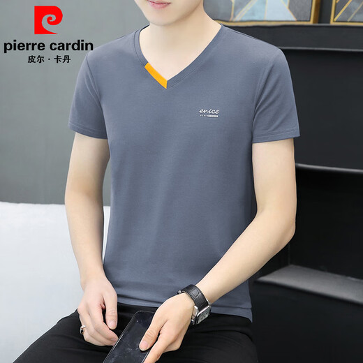 皮尔卡丹（pierre cardin）夏装新款高档纯色纯棉男短袖潮牌t恤打底衫V领体恤潮流半袖上衣服 白色qy691 M 90-100斤