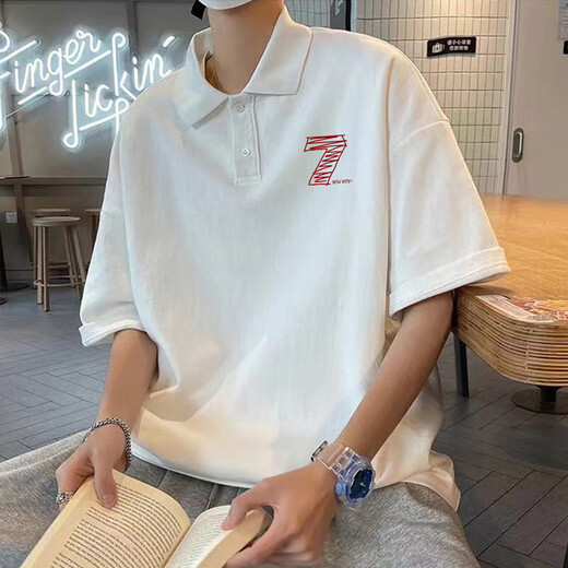 森马（Semir）美式重磅翻领polo衫男短袖夏季ins潮牌潮流休闲宽松半袖体恤上衣 【3899-舞狮】黑色 3XL 170-190斤