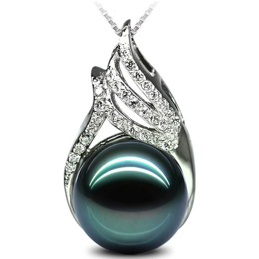 DL 1998 Fat Donglai same style Tahitian pearl pendant single short clavicle chain 925 silver round black mother-of-pearl necklace 12mm-13mm