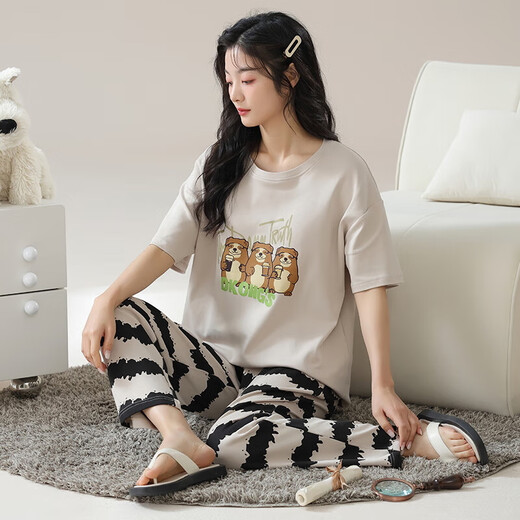 Pure Cotton Pyjamas für Frauen im Sommer kurzärmelige Hosen Set 2025 Neue koreanische Version der süßen Sommer-Cartoon-Cason-Saison-Heimkleidung 9717 L [100-120jin [Jin entspricht 0,5 kg]]