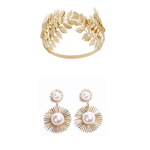 Xiangyuanchang adult gift for 18-year-old female jewelry crown Greek goddess hair accessory golden leaf crown headband forehead decoration retro golden six-leaf crown headband