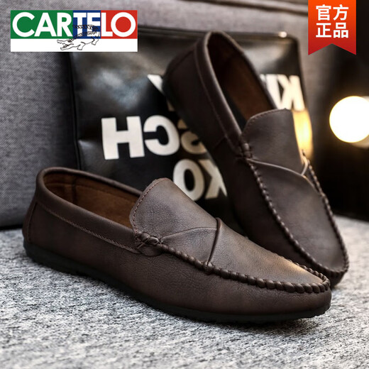 Cartelo sommer atmungsaktiv und komfortable lässige Lederschuhe Britische trendige Herrenschuhe 2025 Nicht-Schlupf-Ein-Fuß-Lazier-Schuhe D829 Black 39