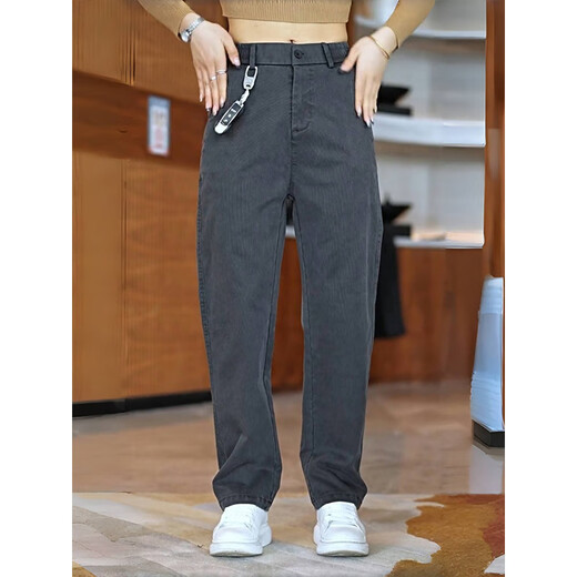 AEMAPE casual pants men's 2025 autumn and winter new style plus velvet thick loose high straight wide leg dad wear long pants men JD855 dark gray 29 105-115Jin Jin equals 0.5 kg