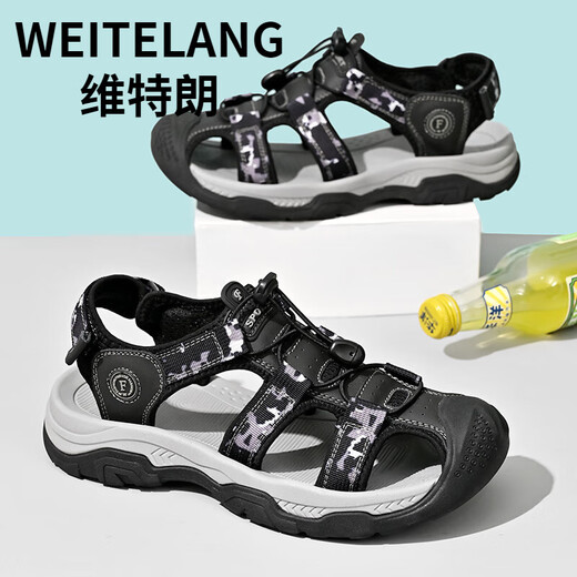 WEITELANG维特朗夏季包头凉鞋男士2025新款防臭防水外穿两用防滑沙滩鞋凉拖鞋 9898黑色 43