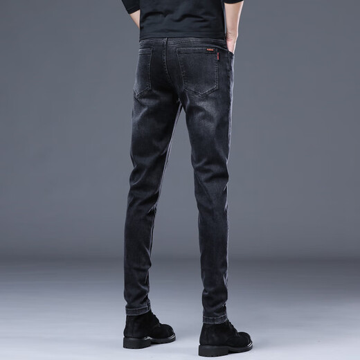
Lilang summer men's jeans slim black slim feet pants for men Korean style high-end elastic slim trousers BML1048 black regular 33