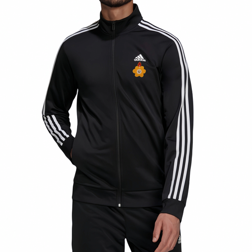 阿迪达斯 （adidas）定制服装 刺绣花朵甜点条纹运动立领飞行员夹克外套 男女同款 黑 黑色 M