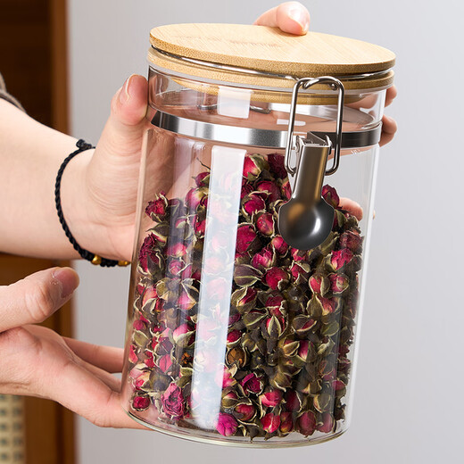 Shiguangli tea cans sealed cans tea storage cans large tea cans household tea packaging storage cans set floral tea cans 4-piece set floral tea cans 1400ml*3 + storage rack