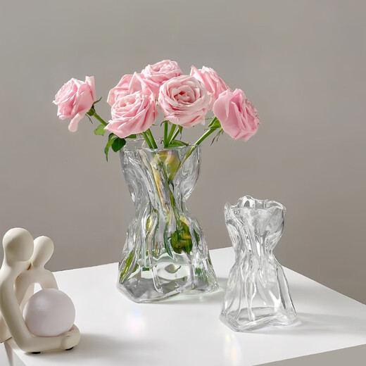 Fan Ye's high-end glass vase transparent water-raised flowers living room dried flowers irregular ins style decorative flower arrangement ornaments