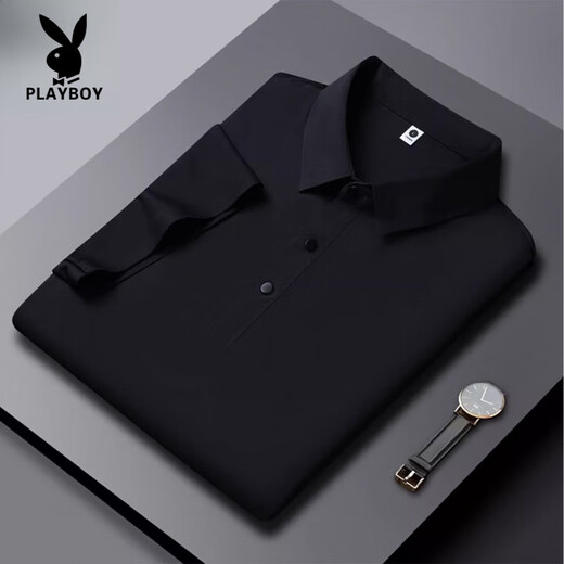 Playboy (Playboy) High-End-Sommer-NEUE ICE SILKE TRACELESS Kurzärärmelte Polo-Hemd für Männer. Business Casual Solid Color Schnelltrocknendes dünnes T-Shirt für Männer HT/YH12358 Dunkelgraues Kurzärärm-Polo-Hemd L [vorgeschlagen 115-130jin [Jin gleich 0,5 kg]]