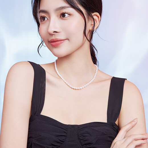 Saturday Fortune S925 Silver Pearl Necklace Girl Birthday Gift X0512047 Rice Pearls 5-6mm 40+3cm