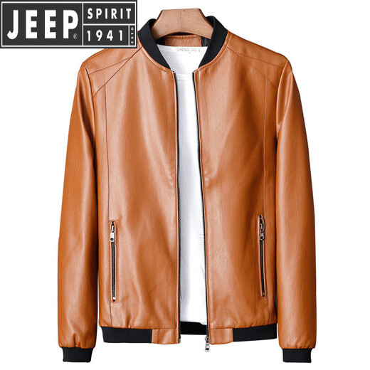JEEP SPIRIT Jeep Leather Jacket Men's 2026 Autumn and Winter Velvet Thickened Trendy Handsome Motorcycle Leather Jacket Large Size Men's 1809 Black No Velvet 2XL 135-148Jin Jin is equal to 0.5 kg