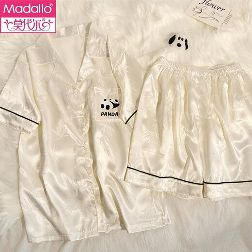 
Modal Panda Ice Silk Pajamas for Women in Summer Thin Short Sleeve 2025 New Cardigan Cute Home Clothing Set #YX-9227 Polka Dot XL [112-128Jin[Jin equals 0.5 kg]]