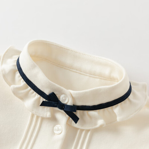 DAVE&BELLA spring new style girls' long-sleeved shirts, baby girl's shirts, children's cotton tops, casual children's clothes, pearl white, in stock, 90 cm (recommended height 80-90cm)