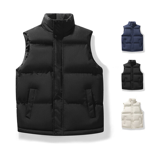 New autumn and winter down cotton vest men's thickened warm and cold-proof jacket fashionable cotton vest men's thermal vest black 2XL