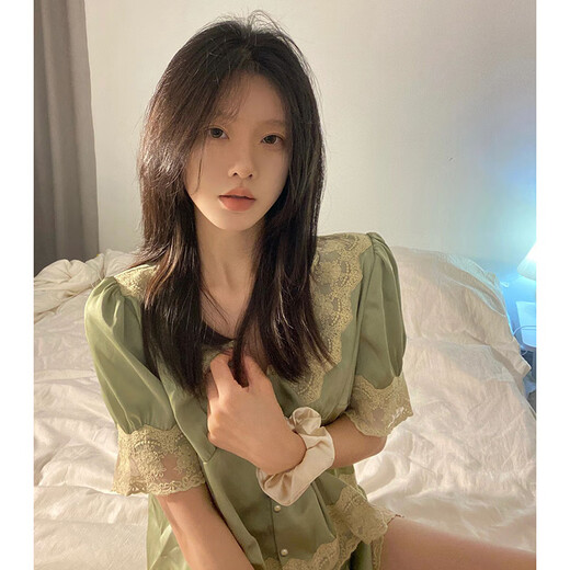 Ran Yilan's same ice silk pajamas for women's summer internet celebrity style sweet lace home clothes French short-sleeved shorts suit high quality - YFY-9901 M [Suggested 80-100Jin [Jin equals 0.5 kg]]