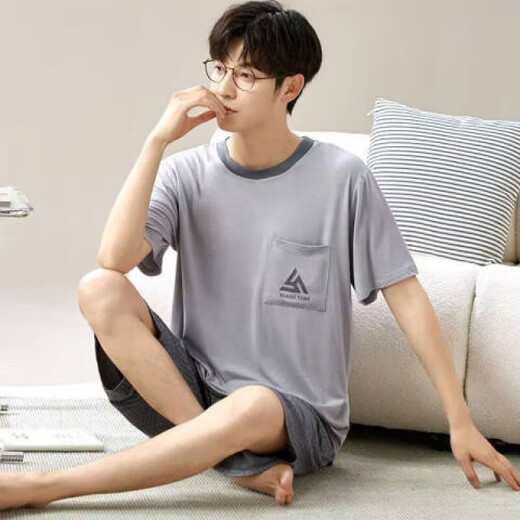 
Sangqin pajamas men's summer loose shorts and thick-size thin summer home clothing suits for men wearing L[Craft 6624 men's home clothing XL [Suggested 120-140Jin[Jin equals 0.5 kg]]
