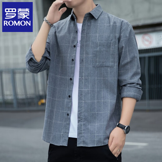 Romon Shirt à manches longues printemps et automne Nouvelle veste de chemise de travail décontractée et polyvalente de l'âge moyen des hommes K12107 Navy Blue M Recommandé 90-110Jin [Jin est égal à 0,5 kg]