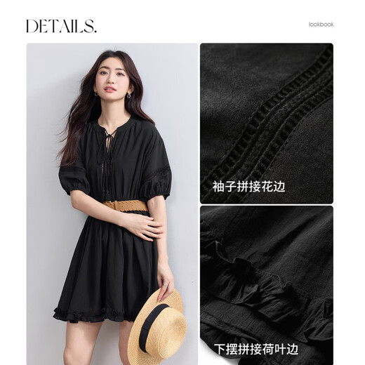 
Chamdora Bohemian pure cotton tied V-neck dress for women summer ruffled rotator sleeves A-line skirt romantic midi skirt