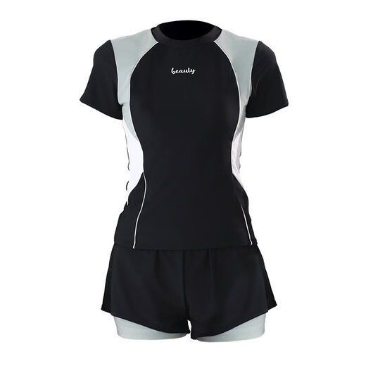 
Haozhilang Girls Swimsuit Summer Flat Angle Split 2024 New Style Zhongda Children Junior High School Students 12 Years Old Swimming Pool Swimsuit with Chest Pad 6623 Black and White 150 M Recommended Height -160CM