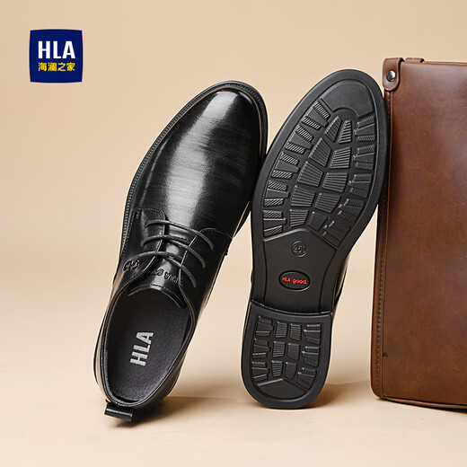 Hailan Home HLA Lederschuhe Herrengeschäft Casual Schnürstab Derby Offizielle Schuhe Herren H135/H171 Black 42