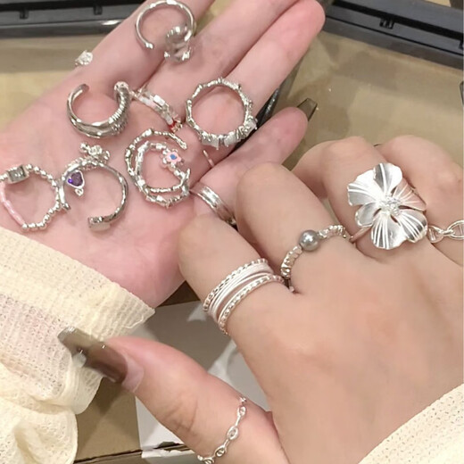 Ring women's design niche, no fading, pearls, silver, open light luxury jewelry wholesale retro ring J3893