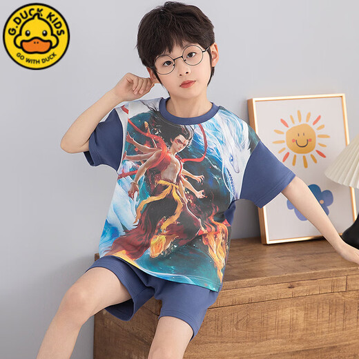 G.Duckkids Kinderpyjama Jungen Sommer reines Baumwolldünne kurzärmelige Jungen Big Children Sommer Teenager-Studenten Home Clothing Set TN695 Milchdrache [Hauptbildmodell] 130 14 Größe [130 High/50jin [Jin entspricht etwa 0,5 kg]]]