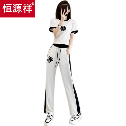 Traje informal informal basado en sal a base de sal para mujeres en verano 2025 Nuevo pequeño y de moda que reduce la edad pantalones anchos de manga corta Traje negro de dos piezas M Recomendado 100 Jin [Jin iguala 0.5 kg]