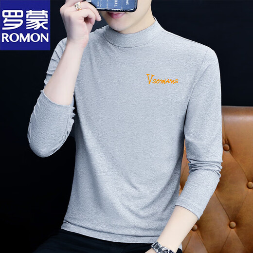 罗蒙（ROMON）男士打底衫纯棉秋冬加厚莫代尔半高领长袖t恤上衣服内搭中领秋衣 C6187黑色 M