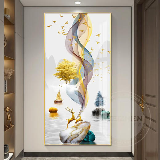 三栖虎福禄入户进门玄关装饰画现代走廊过道挂画壁画客厅大气 支持画面和尺寸定制 50*35mm加厚铝合金边框+肌理