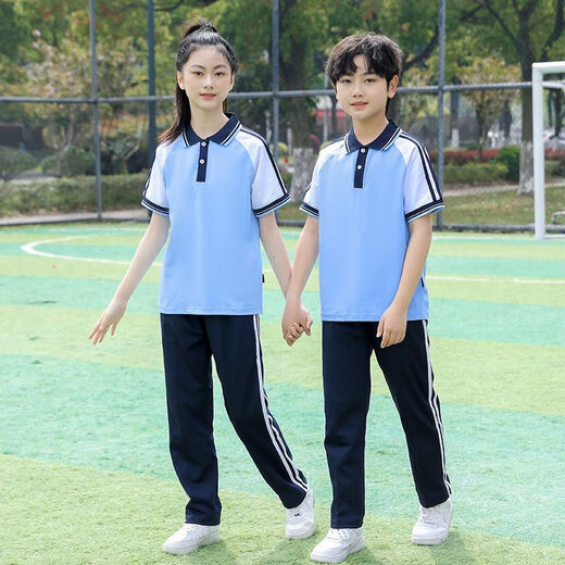 慕新百夏季校服小学生短袖套装儿童园服T恤班服初中学生蓝色六一表演服 蓝色套装【短袖+裤子】15882 165码