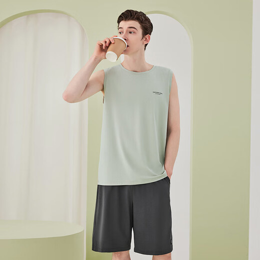 Cool vest shorts summer thin men's pajamas Lanjing Modal cotton pajamas men's home clothing set Light gray/rock gray BXM677B 3XL