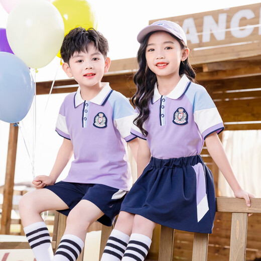 Chaomengcheng Primary School Uniforms Summer Children's Short-Sleeve Class Uniform Set Performance Clothes Kindergarten Clothes Summer Clothes Graduation Photo Customized 6623 Red Women's Set 100 Recommended height 90cm