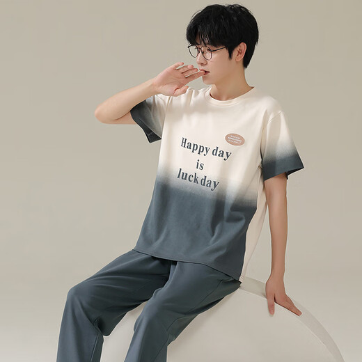 Langsha Herren-Pyjama Herren Sommer 2025 Neuer Sommergeschmack kurzärmelige Hosen Herren-Baumwoll-Kleidungsstück 691 Männer l
