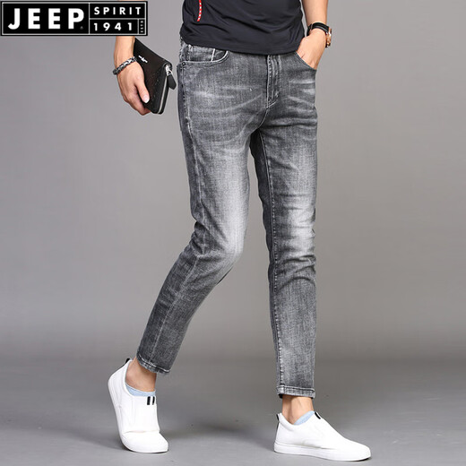 JEEP SPIRIT Summer Cropped Jeans Men's Slim Feet 2025 New Smoke Gray Casual Stretch Men's Pants Thin 1049 Cropped Pants Gray Thin 28 2 feet 195-110Jin [Jin equals 0.5 kg]