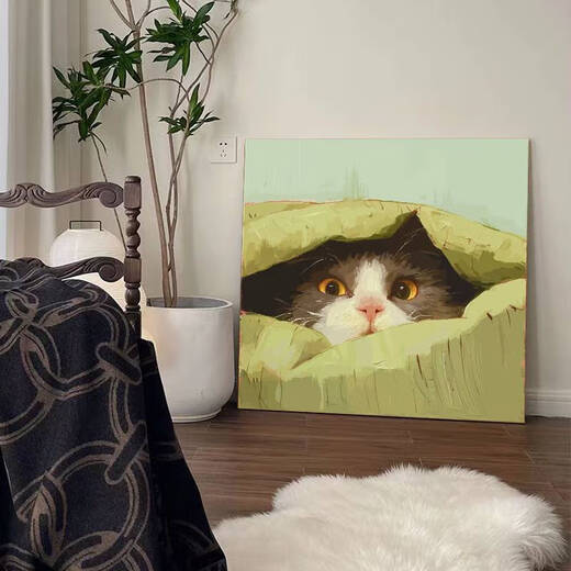 语森忆可爱猫咪diy填充儿童涂色2024新款小尺寸手绘油彩装饰画 hy12804 20*20cm加厚实木内框