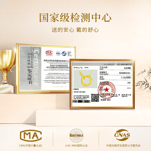 China Gold (CHINA GOLD) Möbius Double Ring Gold Necklace Women's Pure Gold Diamond Pendant Clavicle Chain Birthday Gift for Girlfriend and Wife Diamond Double Ring Pure Gold Necklace Souvenir