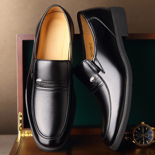 新款男士婚鞋牛皮真皮男鞋特大码小码内增高商务正装软底软面皮鞋 9922黑色单鞋 42