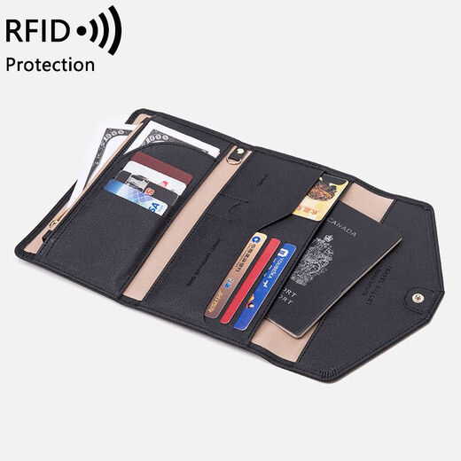 New passport bag for women 2023 new RFID multi-function air ticket certificate bag for men and women travel abroad passport clip black