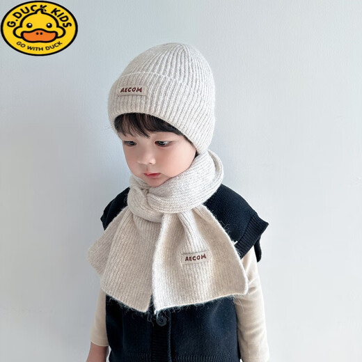 G.DUCKKIDS秋冬季儿童帽子围巾套装新年红女童针织毛线帽圣诞节男童宝宝保暖 MT-小标红色套装一套 均码(3-8岁左右)